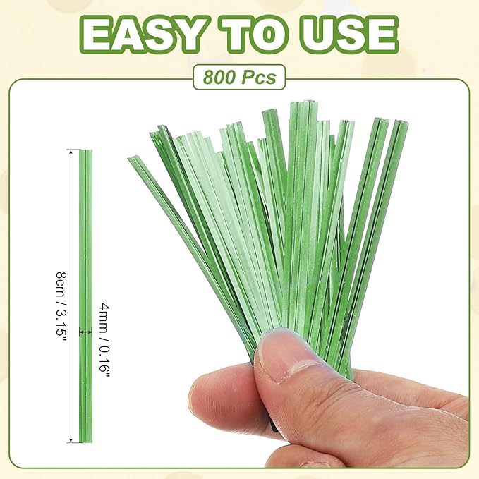 PATIKIL Bag Twist Ties 3 Inch, 800 Pcs Metallic Bread Ties for Treat Plastic Bags Gift Wrapping Candy Coffee Bag Plant Party Cake Favor, Green
