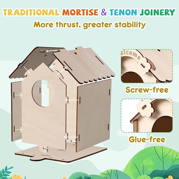 Paint Your Own BirdHouses, Wooden Painting Crafts Kits for Kids, Wooden Woodpecker Doorbell & DIY Bird House for Outside, Arts and Crafts for Kids Ages 8-12, Gifts for 8-12 Year Old Girls Boys