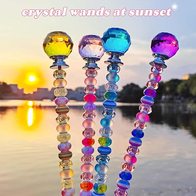 255Pcs Fairy Wand Garden Stake Beads Kits with Large Hole Beads and Crystal Balls, Beaded Garden Stakes Kit for Different Holidays, Fairy Garden Accessories Outdoor Kit, Beadable Items (Crystal Ball)