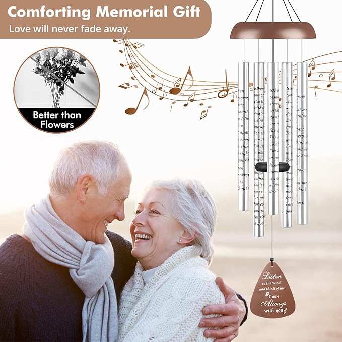 Sympathy Gift Wind Chimes for Outside - Memorial Wind Chimes for Loss of Loved One, Memorial Gifts for Loss of Mother Father, Bereavement Gifts in Memory of Loved One for Condolence Remembrance, Brown