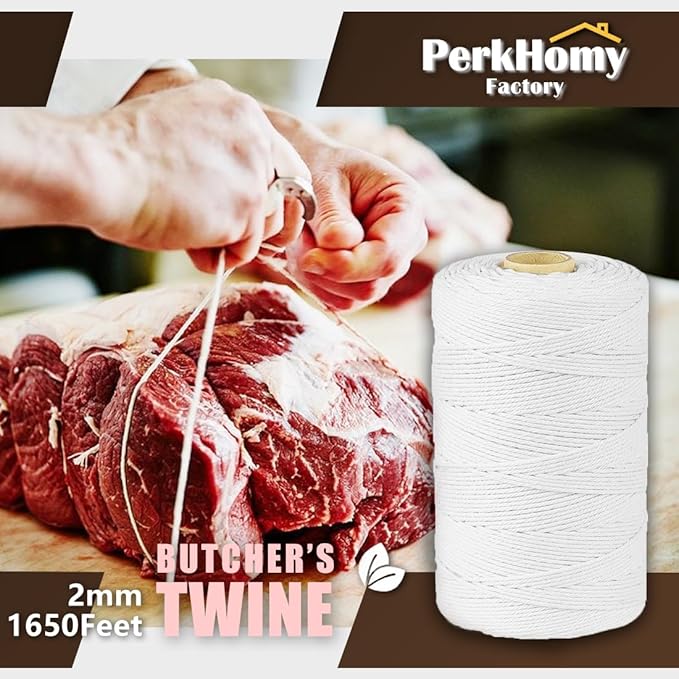 SMART&CASUAL 1,650 Feet 2mm Cotton Butcher Twine String Soft Food Safe for Cooking Craft Baker Kitchen Meat Turkey Sausage Roasting Gift Wrapping Gardening Crocheting Knitting