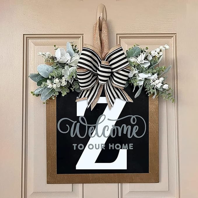 Last Name Front Porch Decor, Welcome Sign Wreath, Outdoor Decorations, 26 Letter Hanging for Door, Spring Wreaths for All Seasons Monogram (Z)