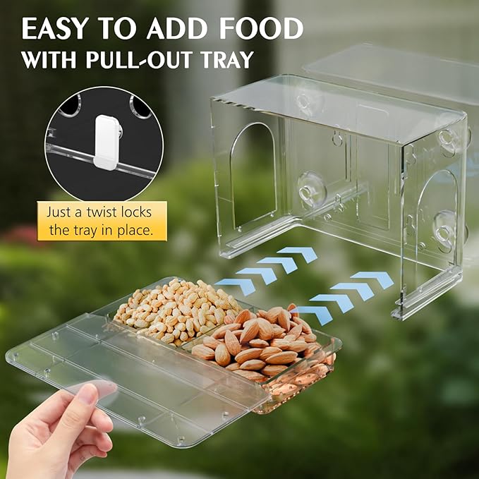 Window Squirrel Feeder for Outside – 3 Mounting Options (Screw/Strap/Suction) which Easy to Install, Weatherproof Squirrel House, No Assembly Required – Ideal Backyard Gift for Father Mother Parent