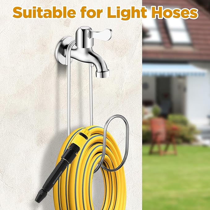 3 Pack Garden Hose Holder, Stainless Steel Heavy Duty Hose Hanger, Tool Free Wall Mount Hook for Indoor Outdoor Storage, 9x4.13x2 Inch