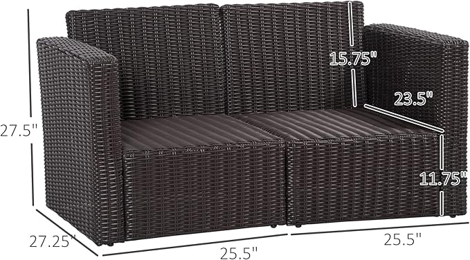 Outsunny 2 Piece Patio Wicker Corner Sofa Set, Outdoor PE Rattan Furniture, with Curved Armrests and Padded Cushions for Balcony, Garden, or Lawn, Dark Blue