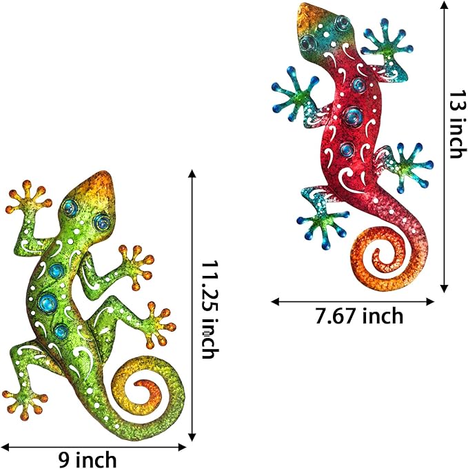 Metal Gecko Wall Art Metal Lizard Outdoor Wall Decor Suitable for Yard Fence Patio Garden Decor Country Farmhouse Decor Set of 2