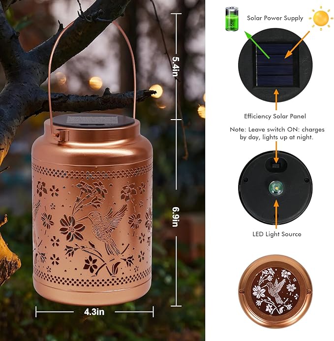 Gifts for Women Mom, Solar Lanterns Outdoor Garden Hummingbird Solar Lights Waterproof Decorative Gifts Hanging Lights Gardening Gift for Outside for Yard, Patio, Backyard, Farm