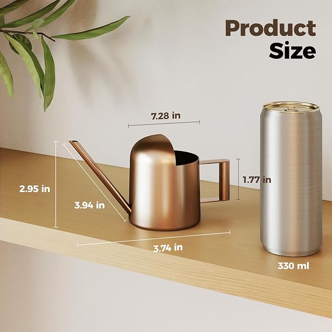 Bamworld Small Watering Can Indoor Outdoor Plant Metal Stainless Steel Long Spoutt Flowers Watering Cans for House Garden Plants 10OZ Watering Bottle Cute Decorative for Bonsai(Bronze)
