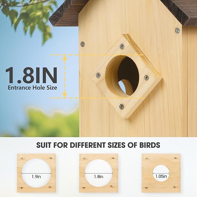 Smart Bird House with AI Identify Camera, 1080P Birdhouse for Outside with Night Vision, Birdhouse with Camera APP Control, Solar Powered Bird House, 2.4G WiFi App to Observe Bird Activities