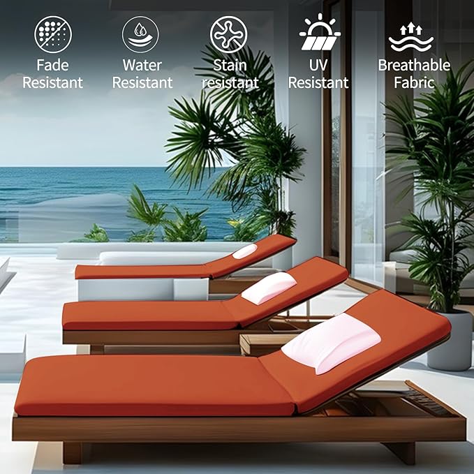 Outdoor Chaise Lounge Cushions for Patio, 71"x22"x3" Lounge Chair Cushions, Waterproof Replacement Seat Pads for Outdoor Furniture (Spice, 1 Pcs)