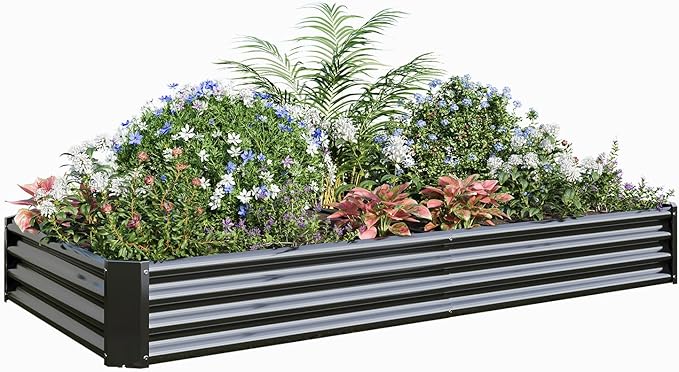 Metal Galvanized Raised Garden Bed Kit, 8 x 4 x 1 ft Galvanized Steel Raised Garden Planter Box Outdoor with Open Base for Growing Vegetables/Flowers/Herbs/Fruits/Succulents, Rectangle, Black