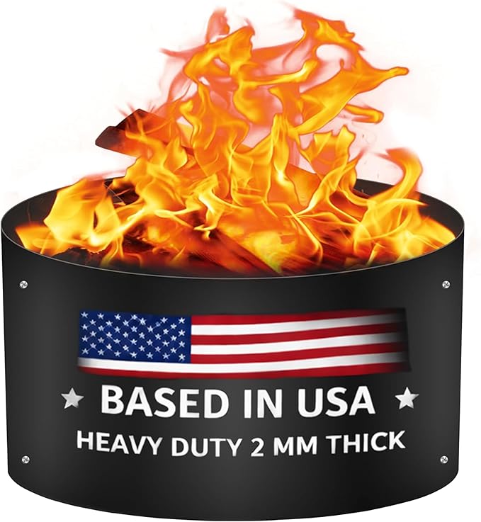 FEBTECH Fire Ring for Outside Fire Pit - 38" Dia & 12" H No Bottm Deep Fire Ring Insert - Powder Coated 2mm Carbon Steel Liner for Above or In Ground Fire Pit & Outdoor Garden or Camping