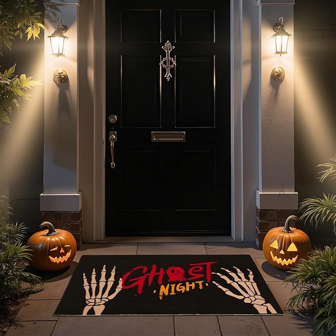Skeleton Front Door Mat Indoor Outside Entrance, Heavy Duty Dirt Trapper Doormat with Non Slip Backing Entryway Mat for Front Back Door, 17'' x 30'', Skeleton Black