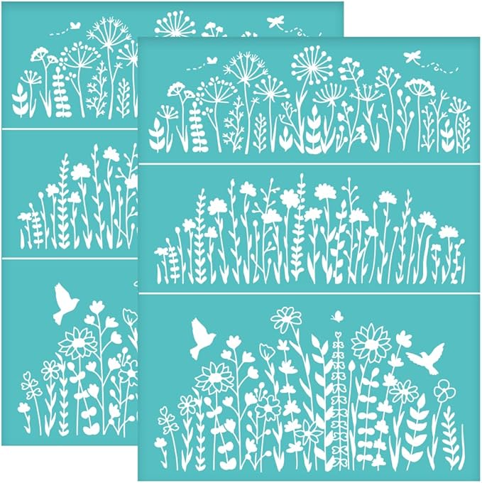 OLYCRAFT 2pcs 8.6x11 Inch Wildflower Silk Screen Printing Stencils Self-Adhesive Silk Screen Stencils Butterfly Bird Screen Stencils Reusable Mesh Transfers for Painting on Wood T-shirts Bags