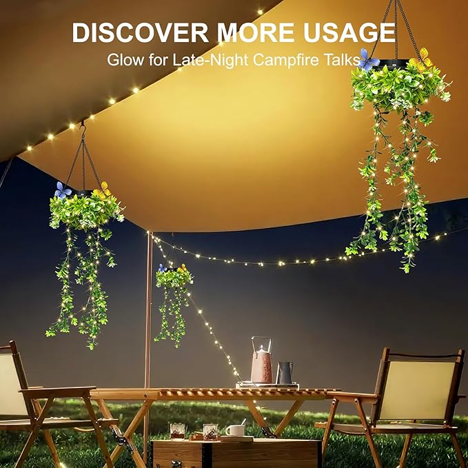 Solar Hanging Garden Lights, 4 Pack 66 LEDs Realistic Flower Vine Fairy String Lights, IP65 Waterproof Outdoor for Garden, Patio, Fence Decor, 8-12 Hrs Auto Lighting