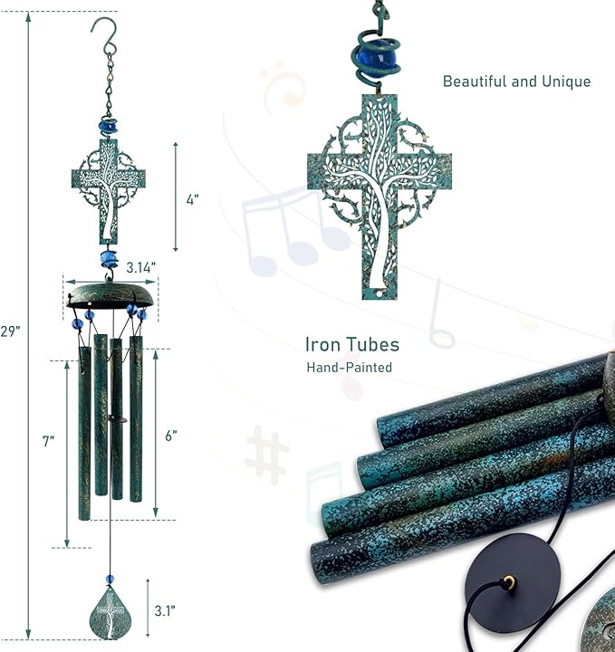 Cross Wind Chimes for Outside, Metal Hanging Wind Chimes, Zen Windchime with Calming Sound for Yard, Balcony, Yoga Room