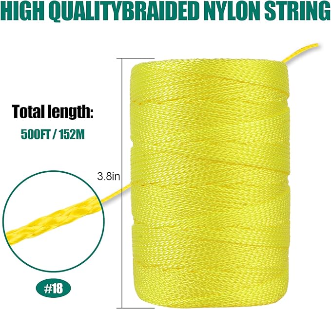 Romeda Mason line #18, 500 Ft Length String Line, Mason Line String, Construction String, Yellow String, Twine String for Gardening, Braided Mason Line, Masonry String Lines, String Lines