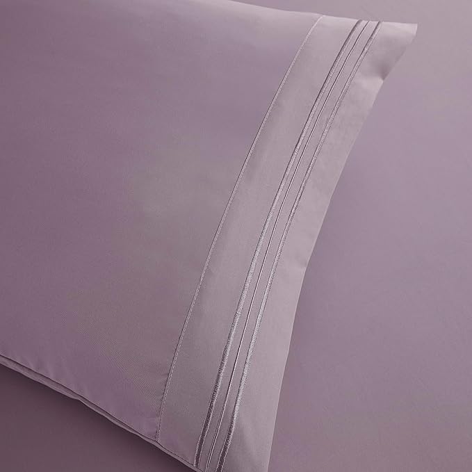 Clara Clark Bed Sheets, Premier 1800 Series Bed Sheet Set, Deep Pocket, Wrinkle, Fade, Stain Resistant, Luxury Soft Bedding Sheets & Pillowcases, Twin, Dusty Purple