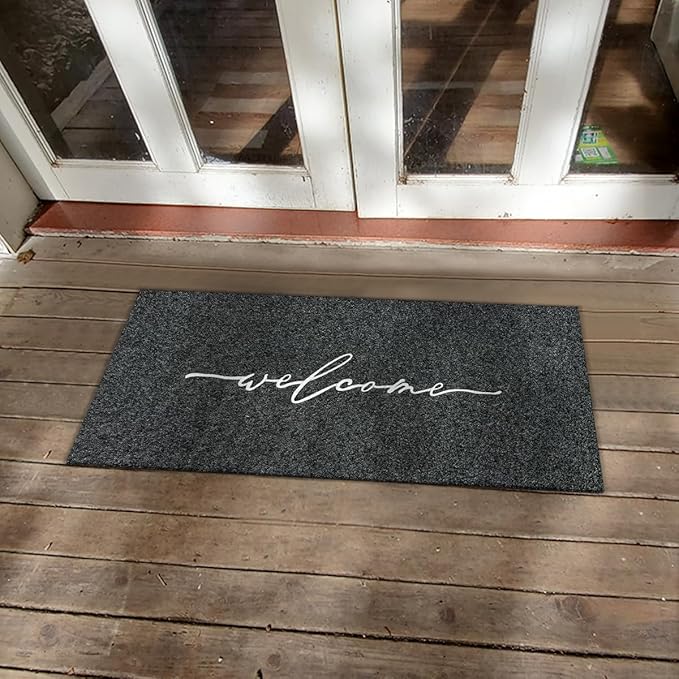 AAZZKANG Welcome Mat Outdoor Large 18"x48" with Non Slip Rubber Backing Easy to Clean Entry Mats for Outside Inside High Traffic Areas Front Door Entrance Doormat