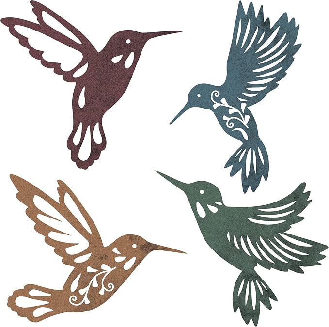 Teling 4 Pcs Metal Hummingbird Wall Art Metal Dragonfly Wall Decor for Modern Farmhouse Rustic Home Living Room Bedroom Kitchen Patio Indoor Outdoor Decor(Hummingbird)