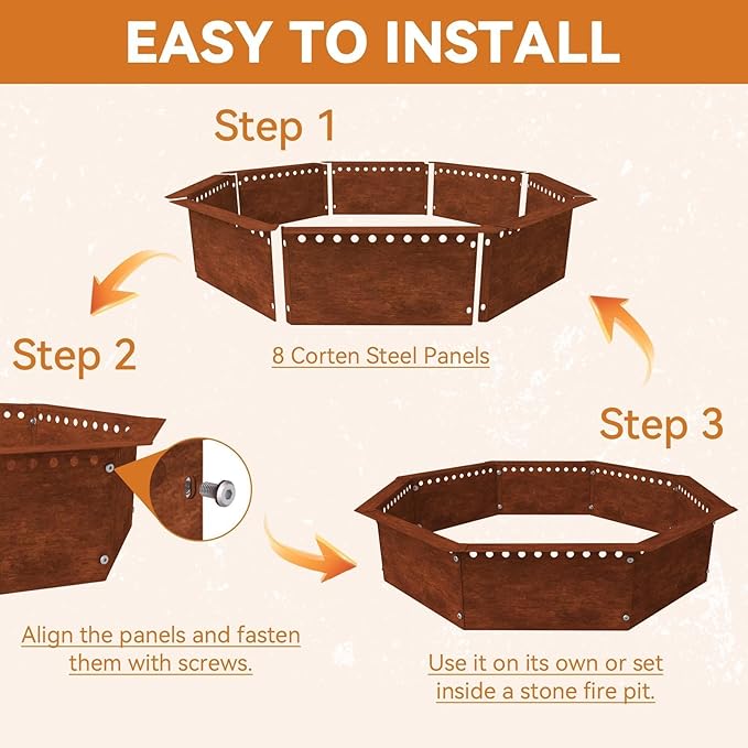 Heavy Duty Smokeless Fire Ring – 40 inch Outer/36 inch Inner Large Detachable & Portable Corten Steel Fire Pit Ring for Outdoor Camping & Bonfires – DECOROCA