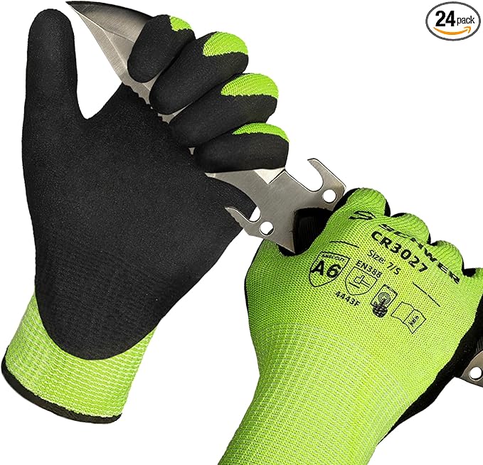 Schwer 24 Pairs Cut Resistant Gloves ANSI A6/A7 (Send Randomly) Cut Proof Work Gloves CR3027, Touchscreen Working Gloves Used for Woodworking, Glass Cutting, Warehouse, Construction, Car Repair, S