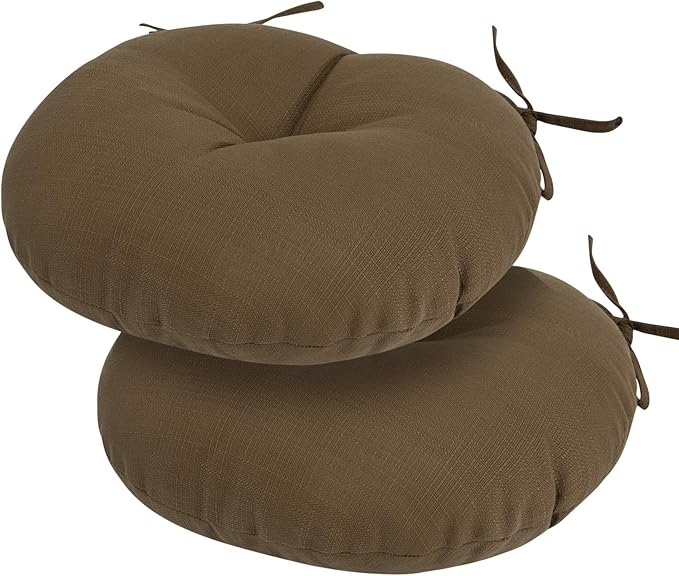 Bistro Chair Cushions 15 inch,Set of 2,Tufted Round Chair Cushions with Ties,15"x15"x4",Water Resistant Round Seat Cushion for Barstool Chairs,Patio Garden Kitchen Outdoor Furniture(Coffee Brown)