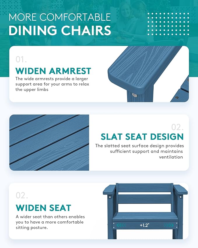 SERWALL 5-Piece Outdoor Table and Chairs, 60" - 83" Expandable Outdoor Dining Table with Aluminum Frame & HDPE Tabletop, All Weather HDPE Patio Furniture Set for Backyard, Garden, Blue