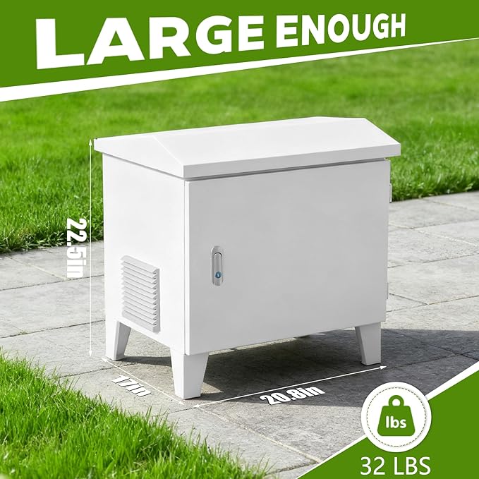 Pond/Water Garden Weatherproof Outdoor Cabinet, 20.8”W×17”D×22.5”H, With Plug Socket and 110V Cooling Fan, Housing for Pond Aerator Air Pump