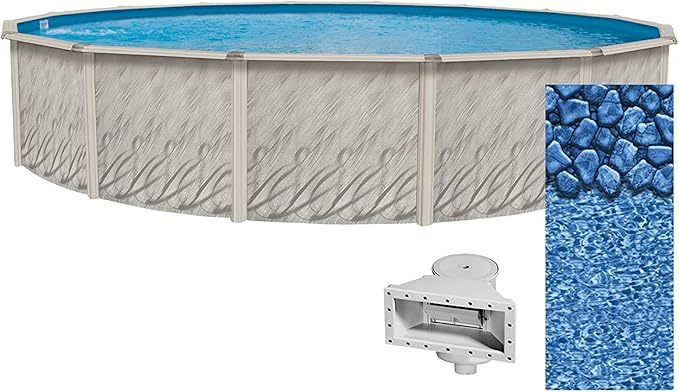 Lake Effect Pools 'Meadows Reprieve' 24' Round Above Ground Swimming Pool | 52" Inch Height | Resin Protected Steel Sided Walls | Includes a Boulder Swirl Overlap Pool Liner and Widemouth Skimmer