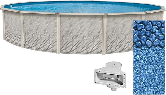 Lake Effect Pools 'Meadows Reprieve' 24' Round Above Ground Swimming Pool | 52" Inch Height | Resin Protected Steel Sided Walls | Includes a Boulder Swirl Overlap Pool Liner and Widemouth Skimmer