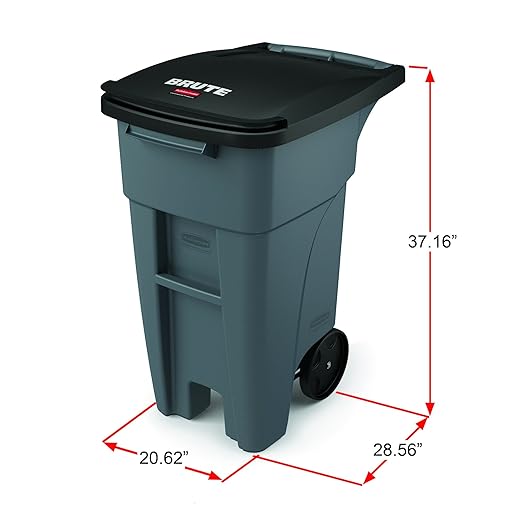 Rubbermaid Commercial Products BRUTE Rollout Heavy-Duty Wheeled Trash/Garbage Can, 32-Gallon, Blue, for Restaurants/Hospitals/Offices/Warehouses/Garage