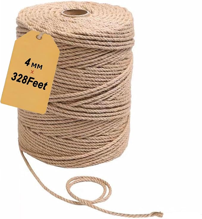 ARISKEY Natural Jute Twine 4mm,328ft String Rope for Crafts Suitable for DIY and Weaving Projects,Gardening Purposes and Outdoor Heavy-Duty Use