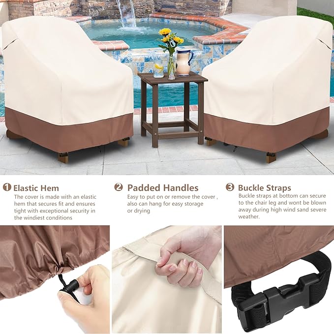 okcool Patio Adirondack Chair Cover 2 Pack,Waterproof Heavy Duty Outdoor Chair Covers,Patio Adirondack Chair Cover for Outdoor Chair,(35 W x 37 D x 36 H inches),Beige & Brown