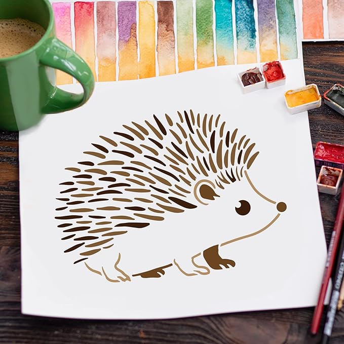 FINGERINSPIRE Hedgehog Stencil - 11.7x8.3inch Reusable Hedgehog Painting Template for Wall, Floor, Furniture, Wood and Paper