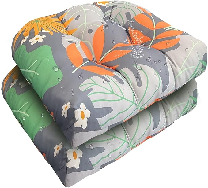 18 x 18 Outdoor Seat Cushions Waterproof Patio Seat Pad Large Floral Rocking Chair Cushion with Ties for Indoor Outdoor Orange Grey