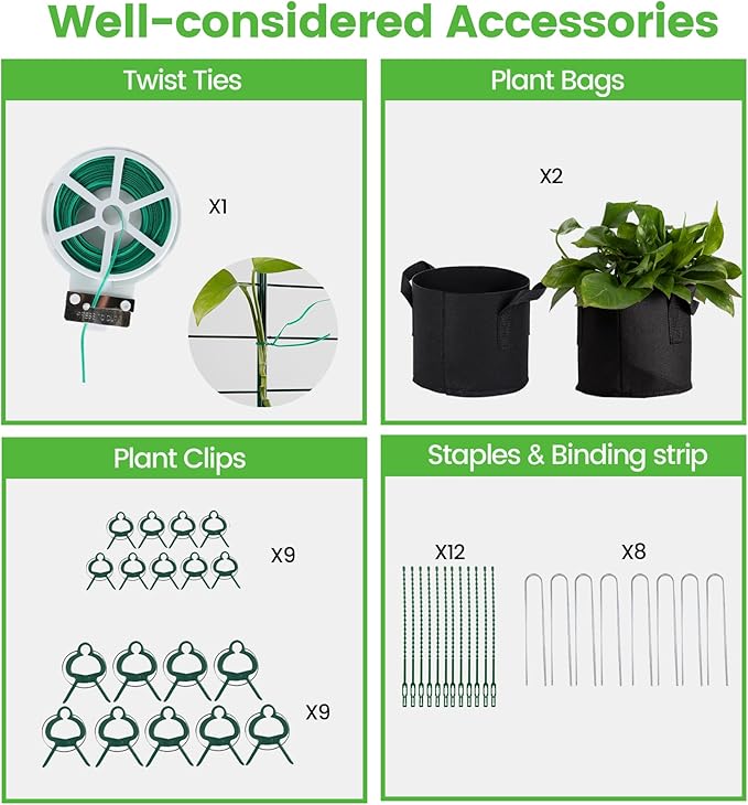 Foldable Cucumber Trellis, 48" L x 34" W A-Frame Trellis, Climbing Plants Support Raised Bed Trellis with Twist Ties & Plant Bags for Outdoor Yards Gardens