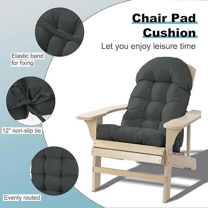 Large Adirondack Chair Cushion, Rocking Chair Cushion 50x20.8x4 inch, High Back Patio Cushions of Upper and Lower with Ties, Sunscreen and Fade-Resistant (Dark Grey, 1)