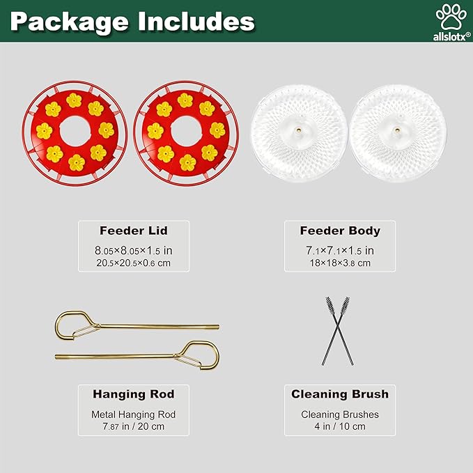 Hummingbird Feeders for Outdoors Hanging (2 Pack) - 8 Ports 16 oz Nectar Capacity, Ant Wasp Bee Proof, Leak-Proof with Sealing Ring, Reinforced Hanging Hook, Easy to Clean by Includes Cleaning Brushes