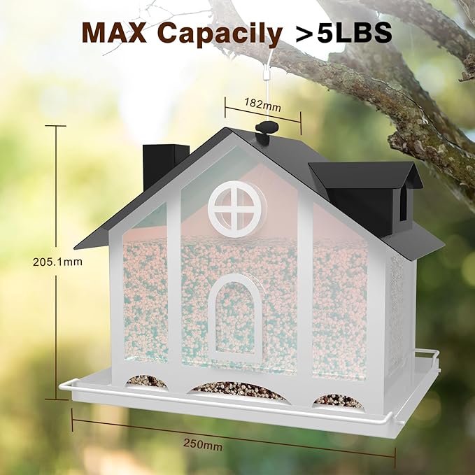 Bird Feeder House for Outside, Decorative Large Bird Feeders for Outdoors with Rainbow Acrylic Panels, Ideal Gift for BirdLovers to Attract Feathered Friends Year-Round