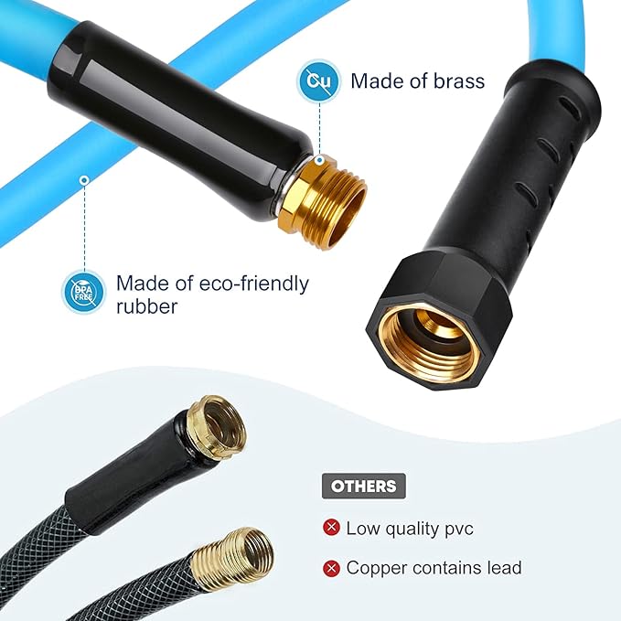 Kohree 35FT RV Water Hose with Storage Bag, 5/8'' Upgraded Drinking Water Hose Leak Free, No Kink and Flexible Garden Hose for RV, Camper, Truck, Car - Blue