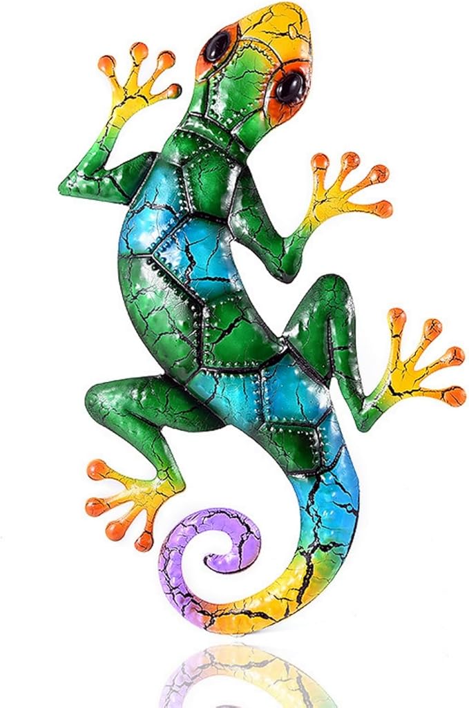 YWHWXB Metal Gecko Wall Decor,Outdoor Hanging Lizard Wall Art,Colorful Metal Lizards Wall Art Decor for Indoor/Outdoor Garden/Balcony/Yard Fence Decoration(16.9 ×10.6 × 0.5 in,Green)