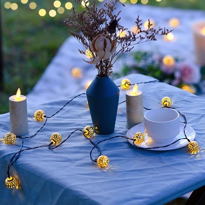 Solar String Lights Outdoor 60LED Moroccan Fairy Lights with 8 Modes Solar Garden Lights Outdoor Waterproof Globe String Lights for Garden Patio Wedding Diwali Christmas Decor, Warm White