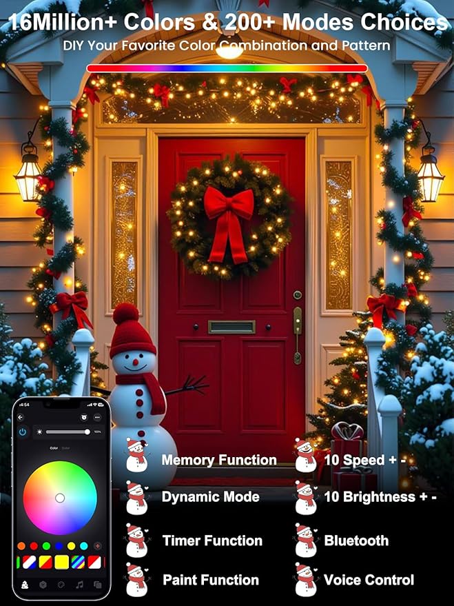 Smart Color Changing Valentines Day Lights with Remote & App Control, 66FT 200LED RGB Light with Timer, Music Sync Multiple Modes Twinkle Christmas Light Waterproof Indoor Outdoor Valentines Day Decor