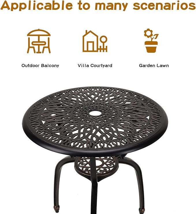JARDIN DE CENTENNIAL 3-Piece Patio Bistro Furniture Set Cast-Aluminum Bistro Table Set for Lawn,Garden,Backyard (YILI Copper)