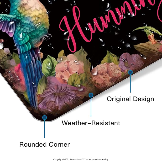 Putuo Decor Inspirational Quotes Vintage Metal Tin Sign, I Just Wanna Sit on My Porch and Watch the Hummingbirds, Aluminum Metal Wall Sign for Home Porch Garden Backyard 7.8x11.8 In