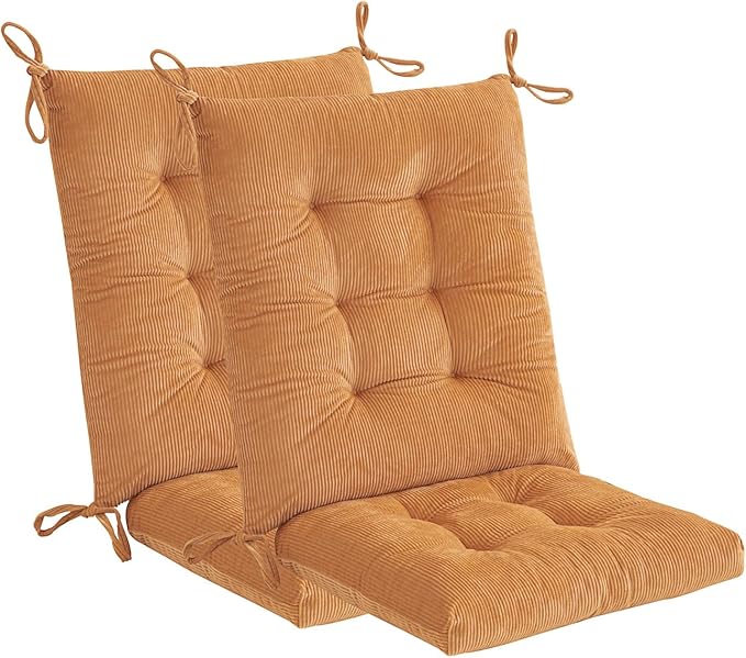 Outdoor Patio Cushion, Rocking Chair Cushion, Tufted Pads, Set of Upper and Lower with Ties Pack of 2 (2 Sets) - Back 20"×17", Seat 17"×17" (Khaki)