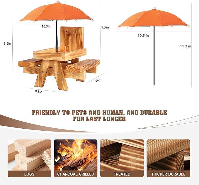 Gnodary Squirrel Feeder with Umbrella, Squirrel Feeders for Outside, Squirrel Picnic Table Feeder - Chipmunk Feeder Hold Corn, Corn Cob, Peanuts (Orange)