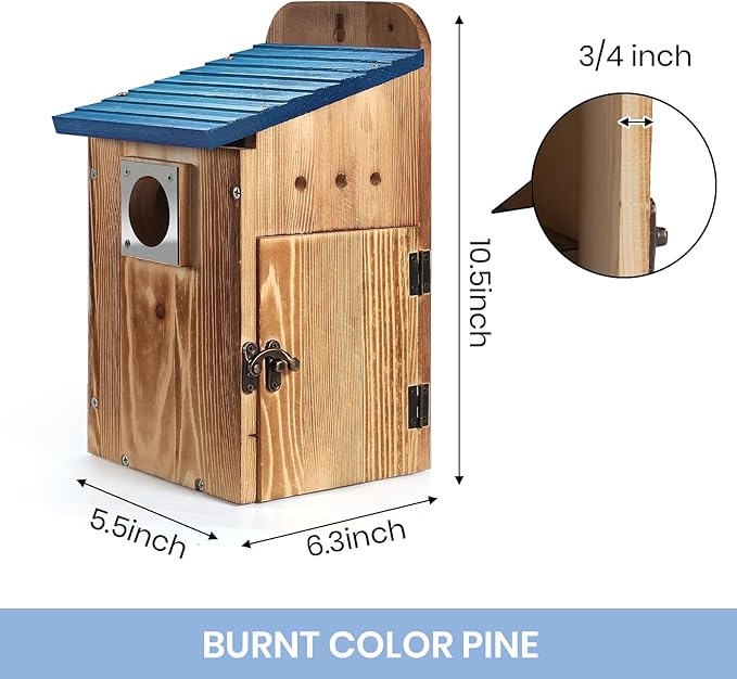 Blue Bird Houses for Outside with Gift Box - Durable Birdhouses for Outdoors with Clear View Panel & Predator Guard for Bluebird Wren Swallow Finch Chickadee Cardinal