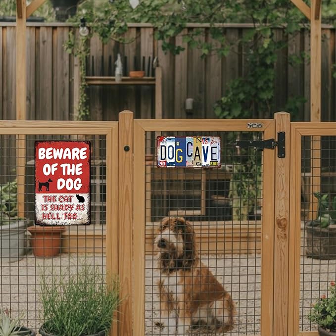 Funny Dog Tin Signs Metal Wall Art for Home Pet Room Decor Vintage Dog Cave License Plate Sign Dogs House Accessories Decorations 12x6 Inch